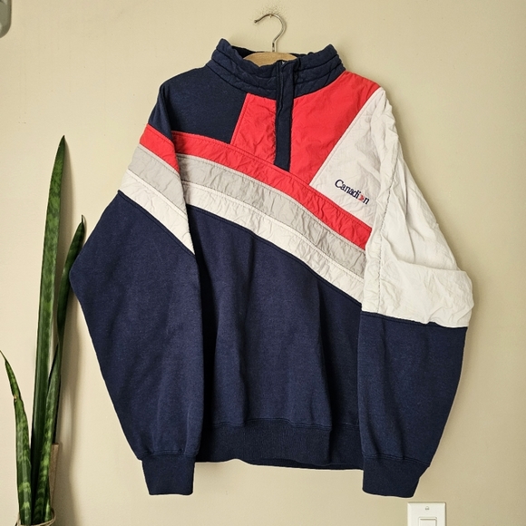 Vintage Other - VINTAGE | Canadian Airlines Red White & Blue Logo Pullover Quarter Zip